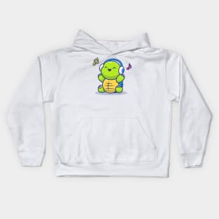 Cute Turtle Listening Music With Headphone Kids Hoodie